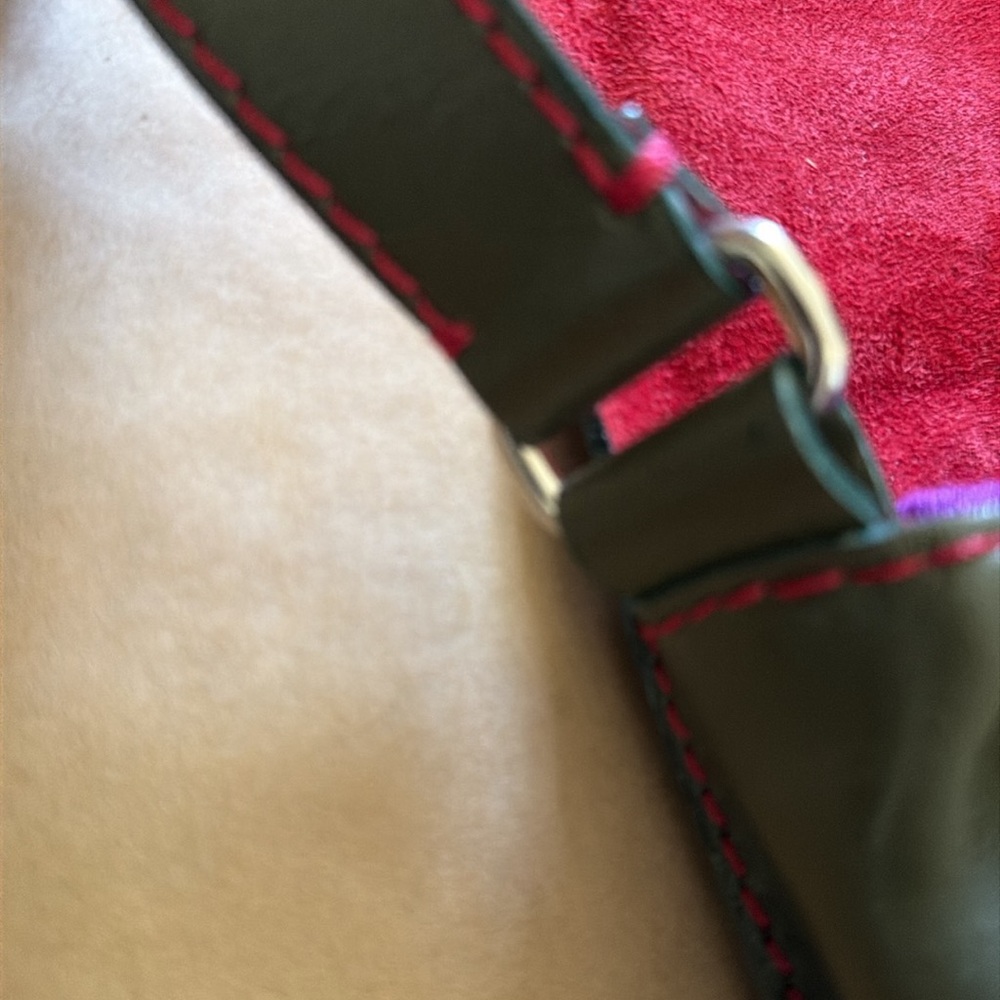 Francesco Biasia Army Green Deep Red Leather N Suede Shoulder Bag MINT condition - Picture 7 of 16